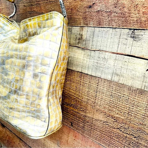 Brighton Cher Rare/Retired Bronze Croc Embossed Leather Shoulder Bag - Picture 2 of 13